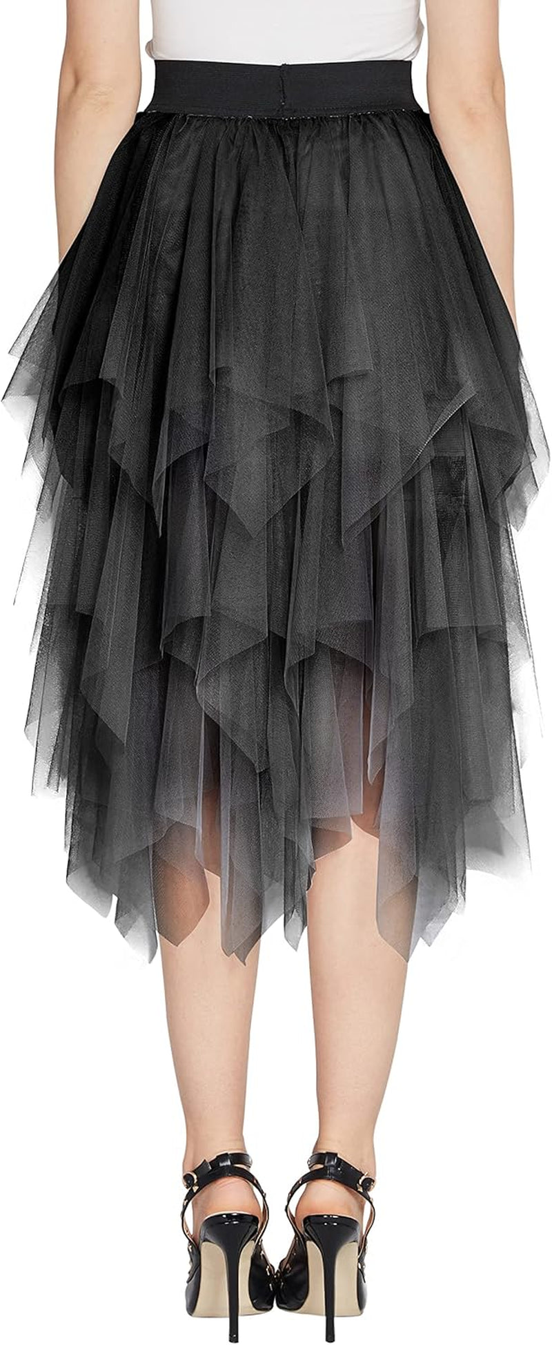 Women's A-Line Tulle Midi Skirt with Elastic Waist and Layered Mesh Design